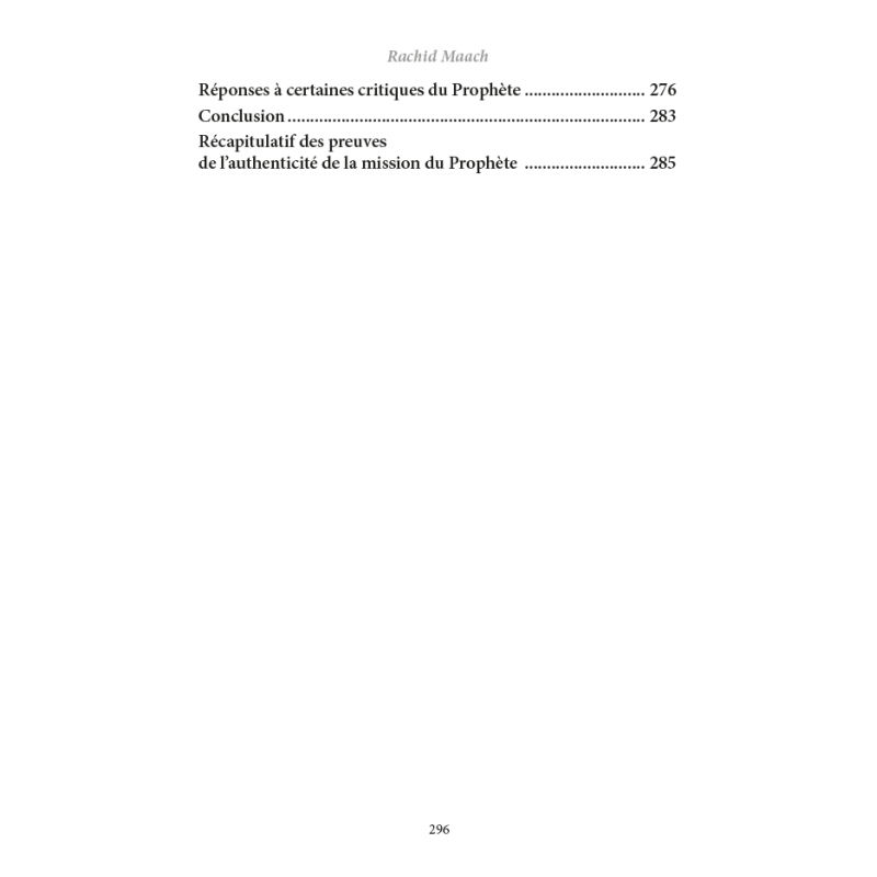 Muhammad est le Prophète de Dieu - 100 preuves irréfutables par Rachid Maach - Éditions Al-Hadîth - Table des matières fin