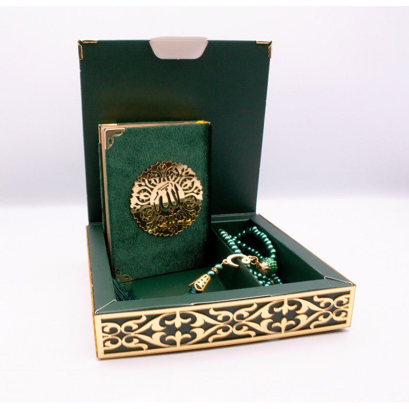 Coffret cadeau Al - imen : Box (Saint Coran Arabe de Poche + Chapelet) Vert Grand (17x24) Al - imen