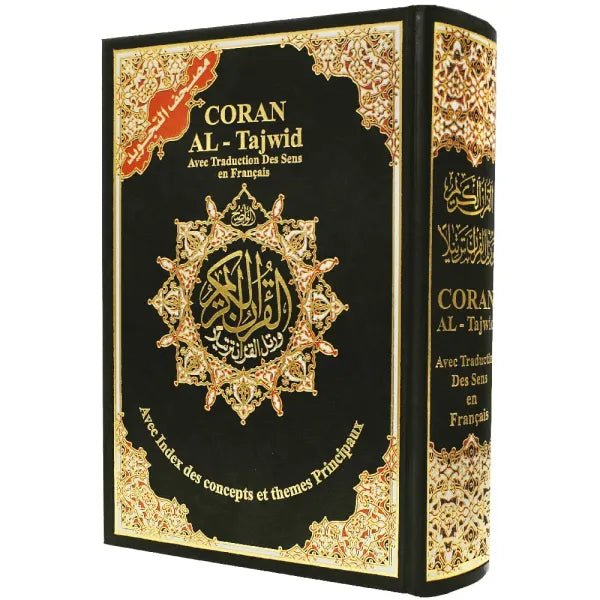 Coran Al - Tajwid avec traduction des sens en français avec index des concepts et themes principaux - Avec phonétique Noir - Coran par Dar Al Ma'rifa disponible chez Al - imen