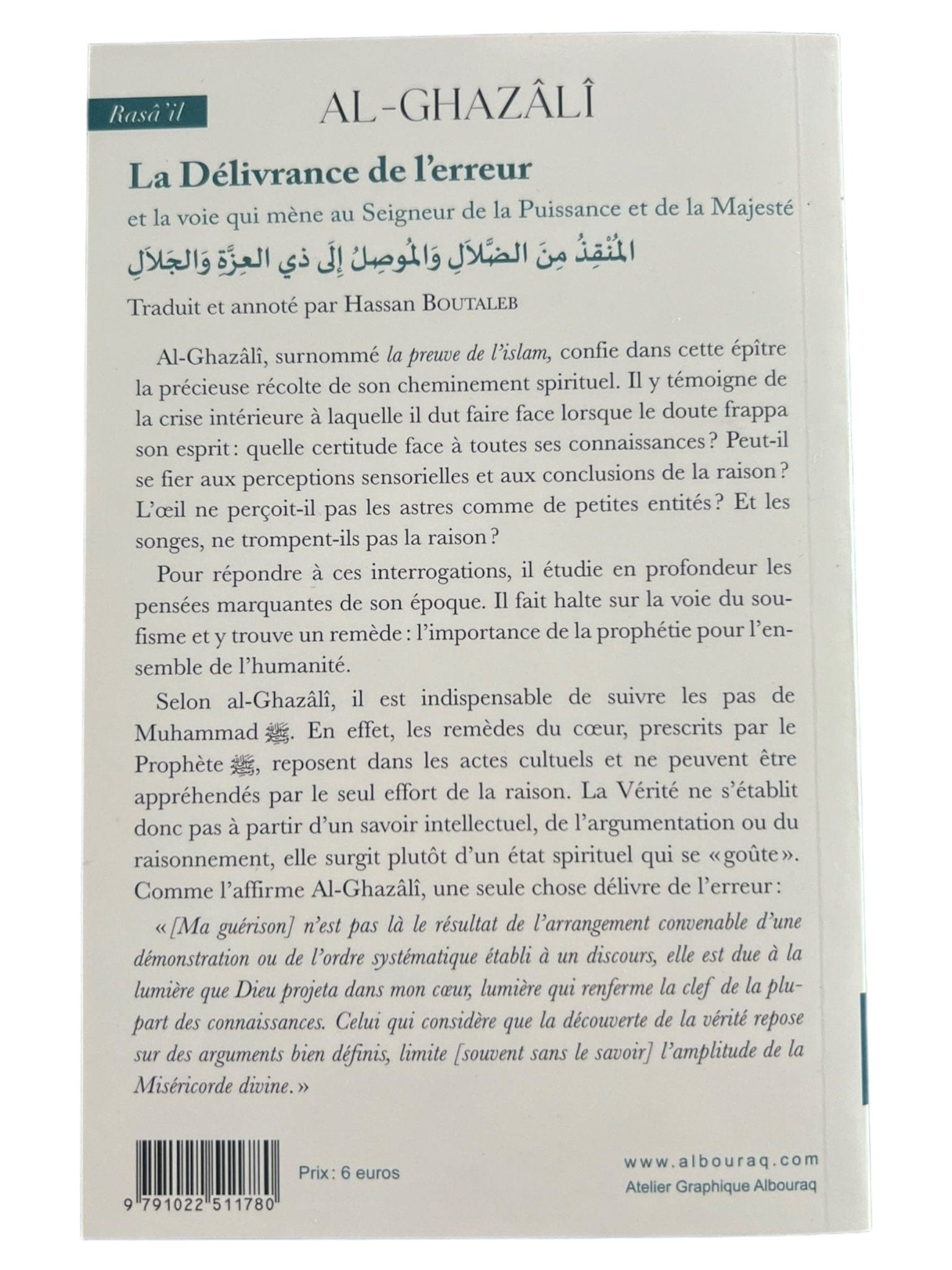 La délivrance de l'erreur (Poche - Bilingue) par Abû Hâmid Al-Ghazâlî Al Bouraq Livre > Islam 9791022511780 Librairie Musulmane Al-imen