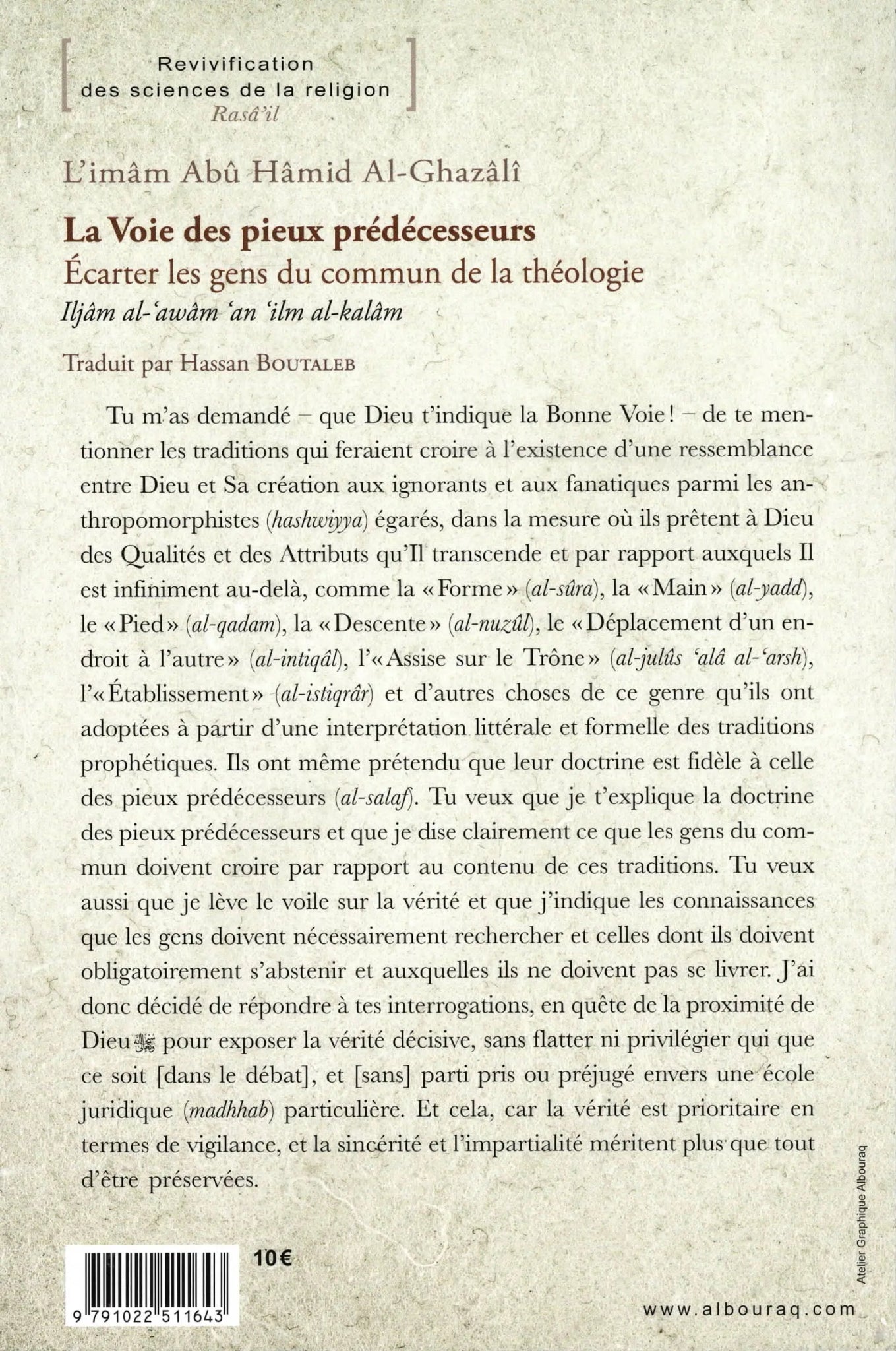 La Voie des Pieux Prédécesseurs par Abû Hamîd Al - Ghazâlî disponible chez Al - imen