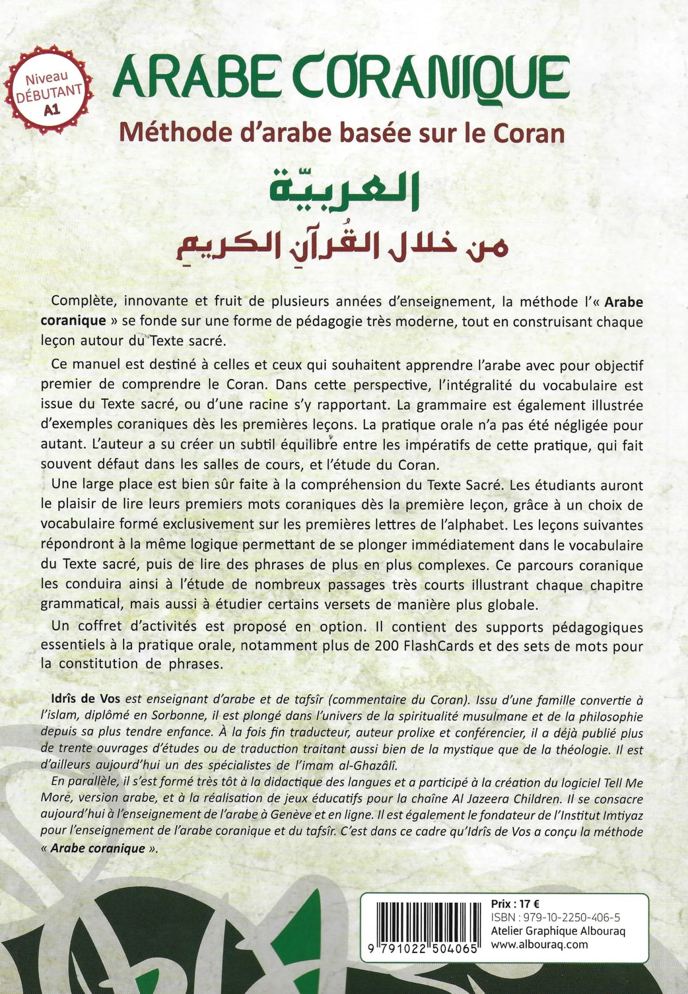 L'arabe coranique - méthode d'arabe centrée sur le coran par Idrîs de Vos - Livres par édition par Al Bouraq disponible chez Al - imen