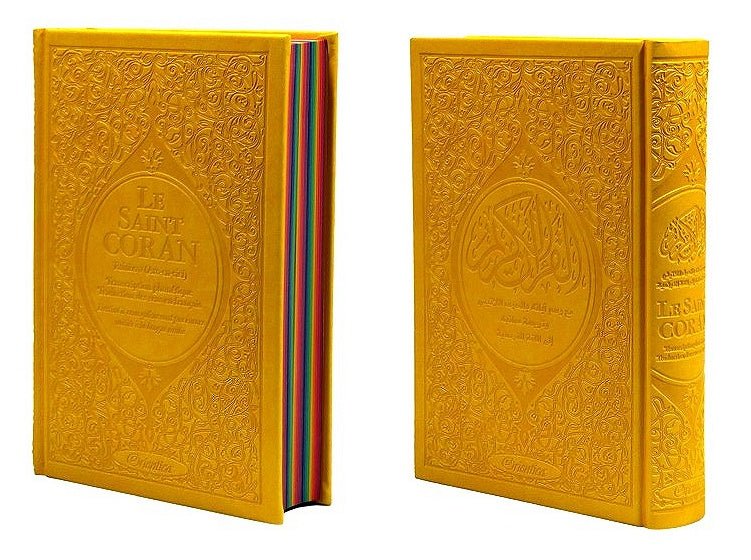 Le Saint Coran Rainbow (Arc - en - ciel) - Français/arabe avec transcription phonétique - Edition de luxe (Couverture Cuir Jaune) - Coran par Orientica disponible chez Al - imen