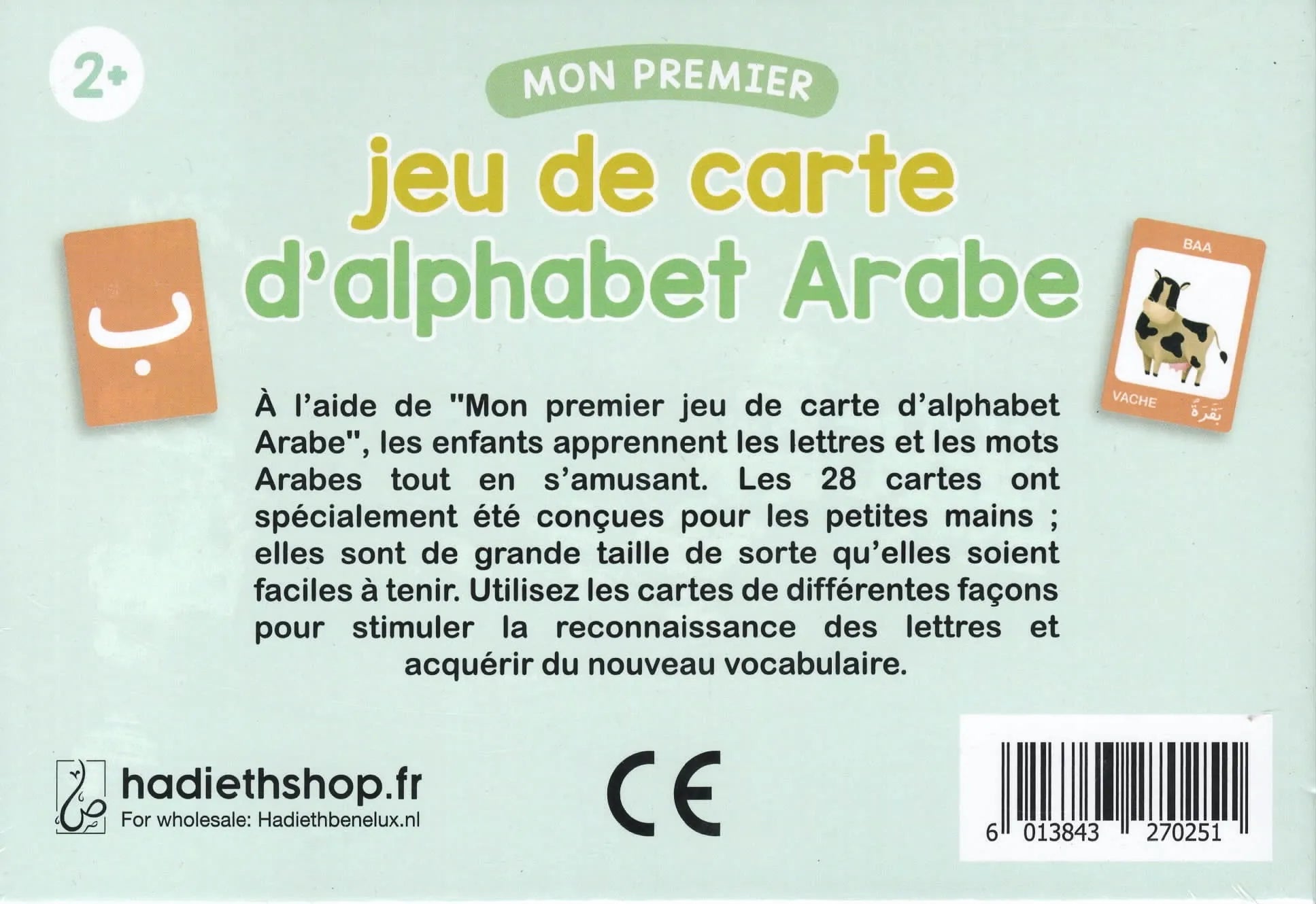 Mon premier jeu de carte de l’alphabet Arabe (28 cartes) - Jeux de cartes par Hadieth Benelux disponible chez Al - imen