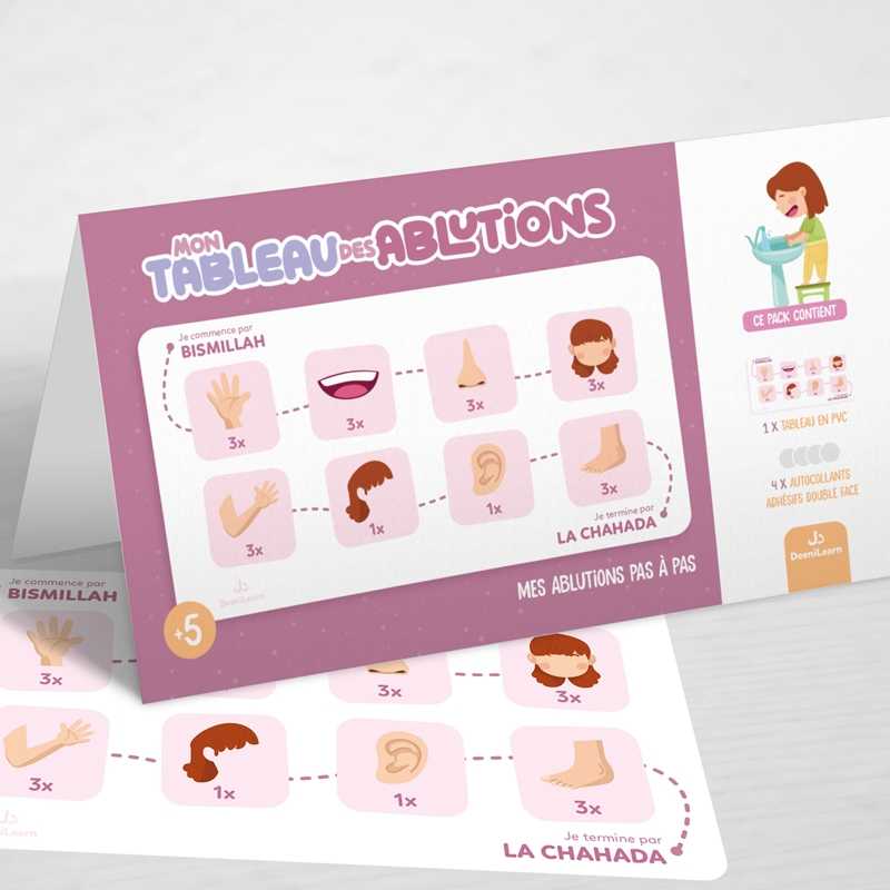 Mon tableau des ablutions - Rose – Mes ablutions pas à pas - Éditions DeeniLearn - Livres par édition par DeeniLearn disponible chez Al - imen