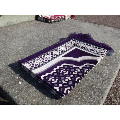 Tapis De Prière En Velours - Contour Géométrique - Fond Sable - COULEUR VIOLET FONCÉ disponible chez Al - imen