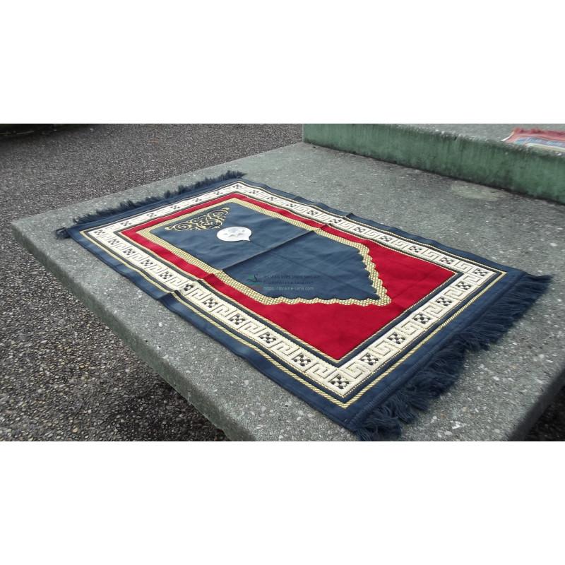 Tapis de prières avec boussole intégrée +mode d'emploi - COULEUR BLEU NUIT - cadre rouge - Décoration par Sana disponible chez Al - imen